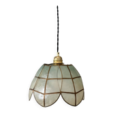Suspension antique lampshade in blue mother-of-pearl and brass