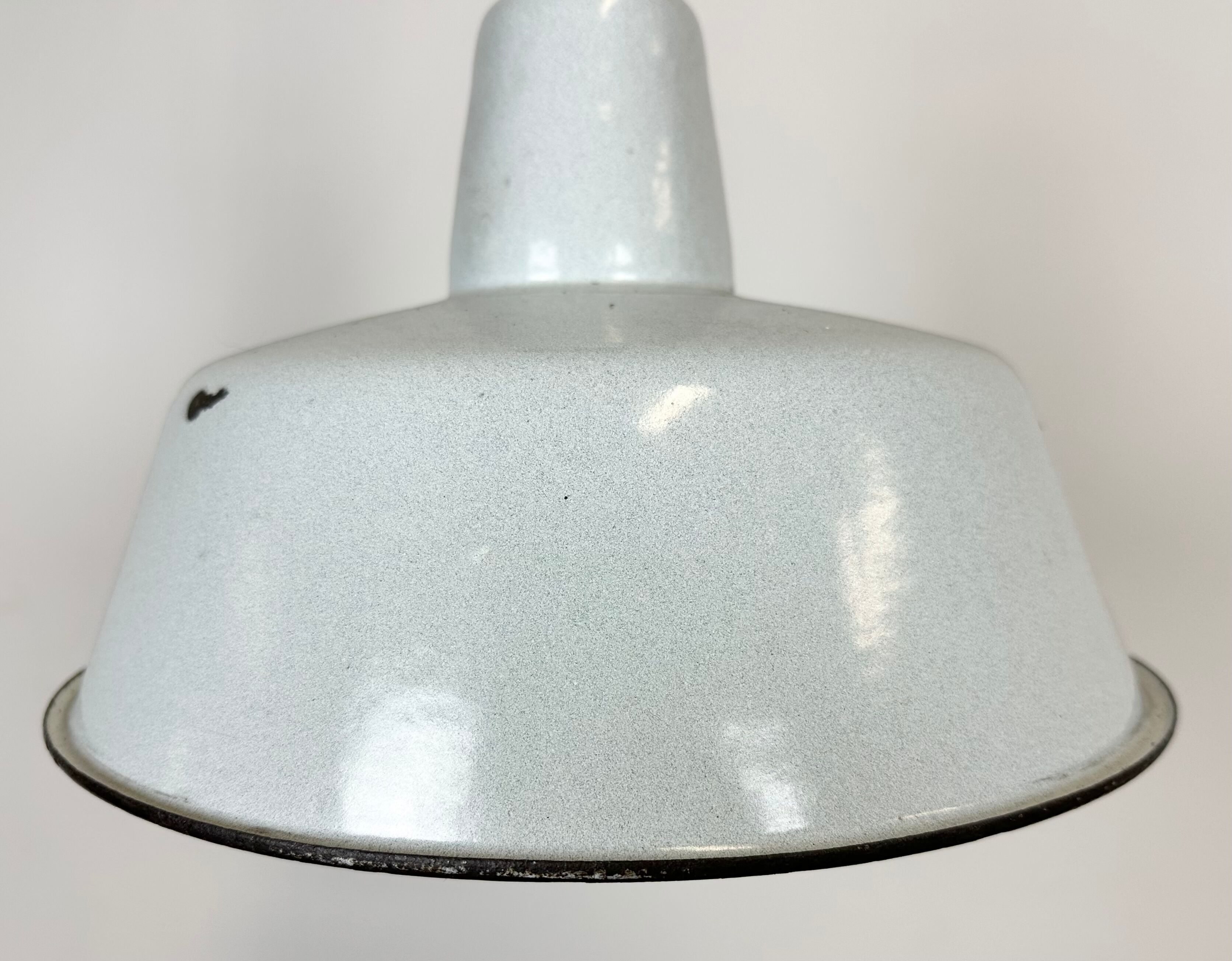 Industrial White Enamel Factory Lamp with Cast Iron Top, 1960s