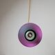 Vintage aluminum ceiling lamp in purple and green, Memphis/postmodern zigzag striped cable, bold pop-art pendant