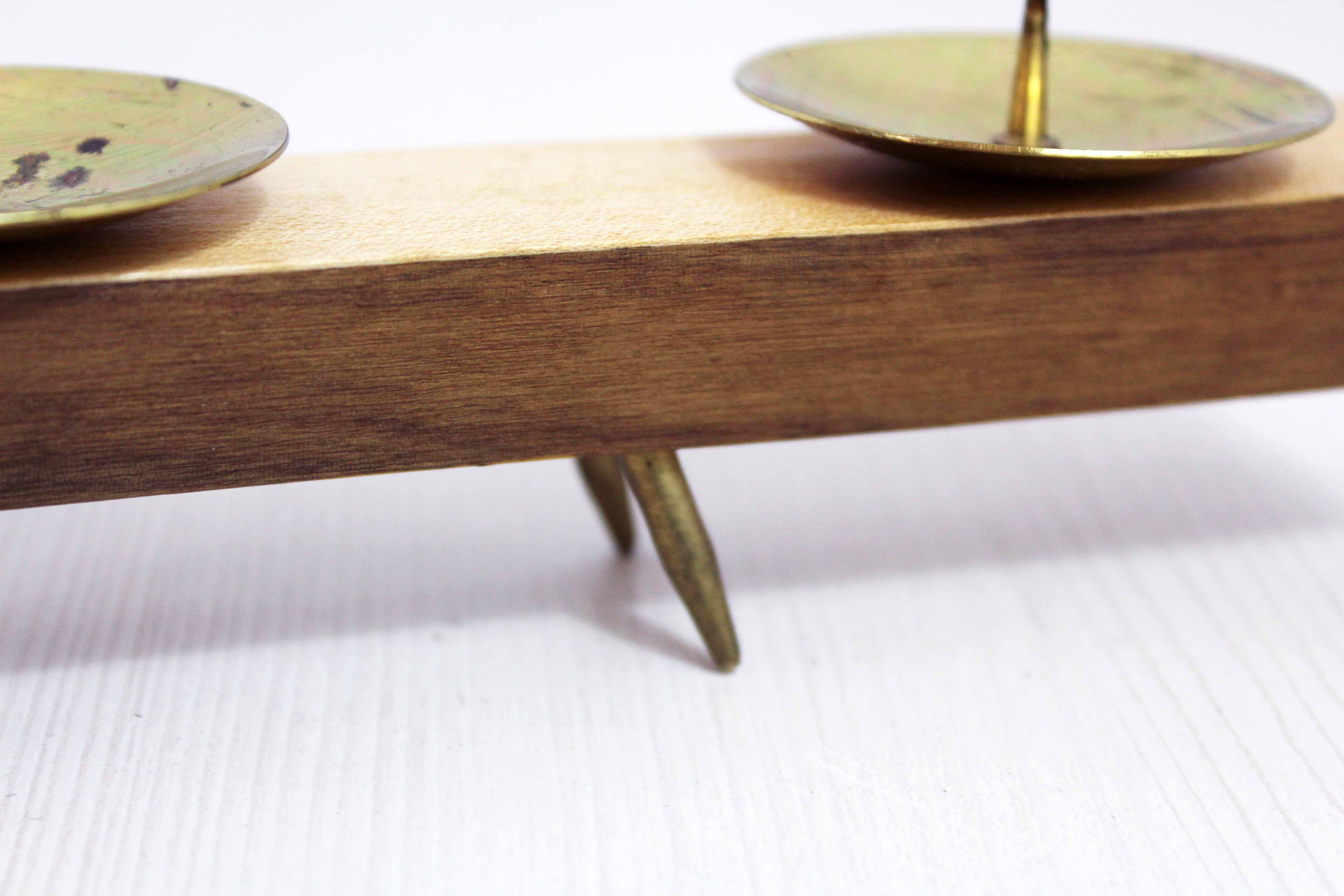 Wooden and brass candle holder