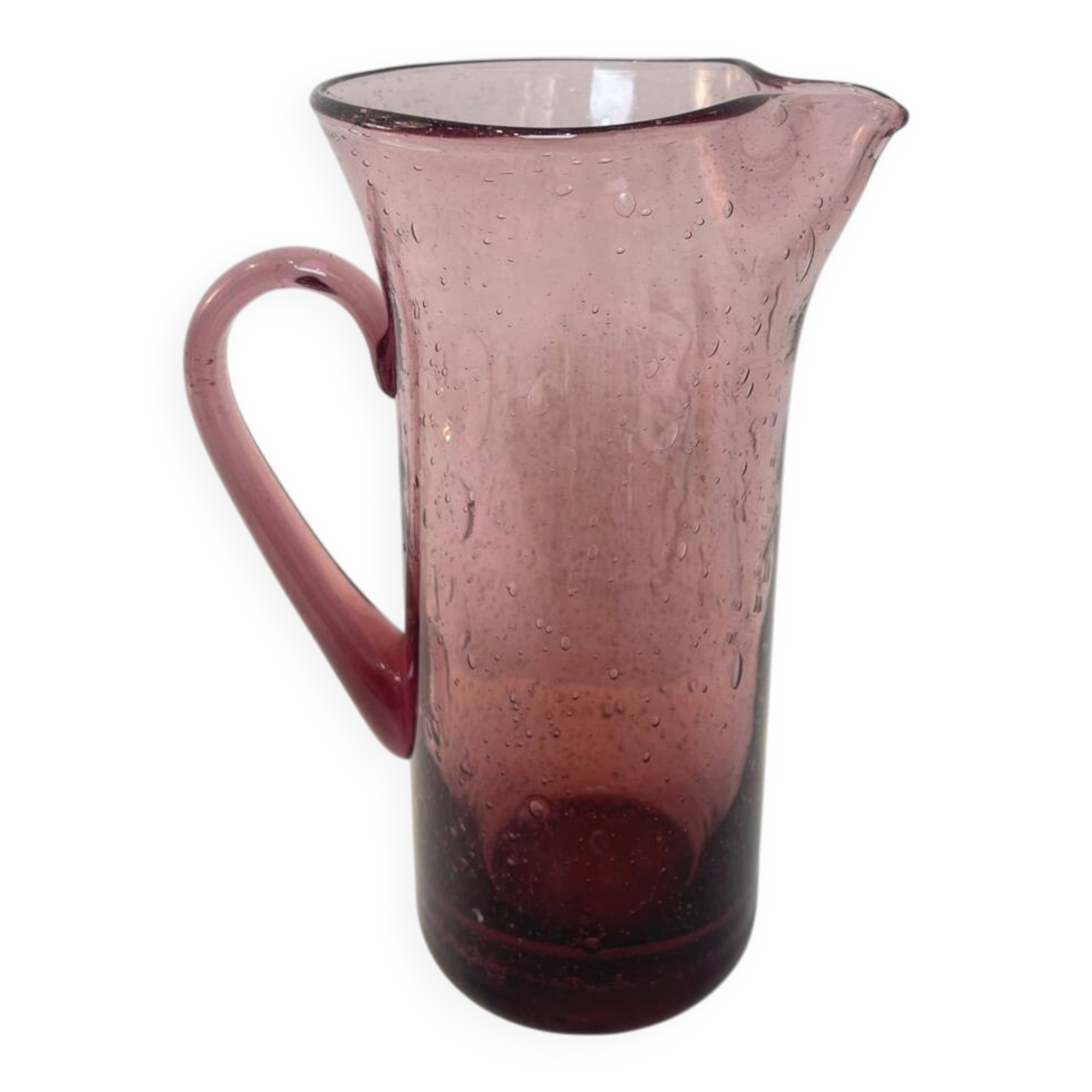 Vintage amethyst pink blown glass jug – bubble design from the 60s/70s