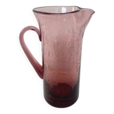 Pichet en verre soufflé rose améthyste vintage – bullé années 60/70