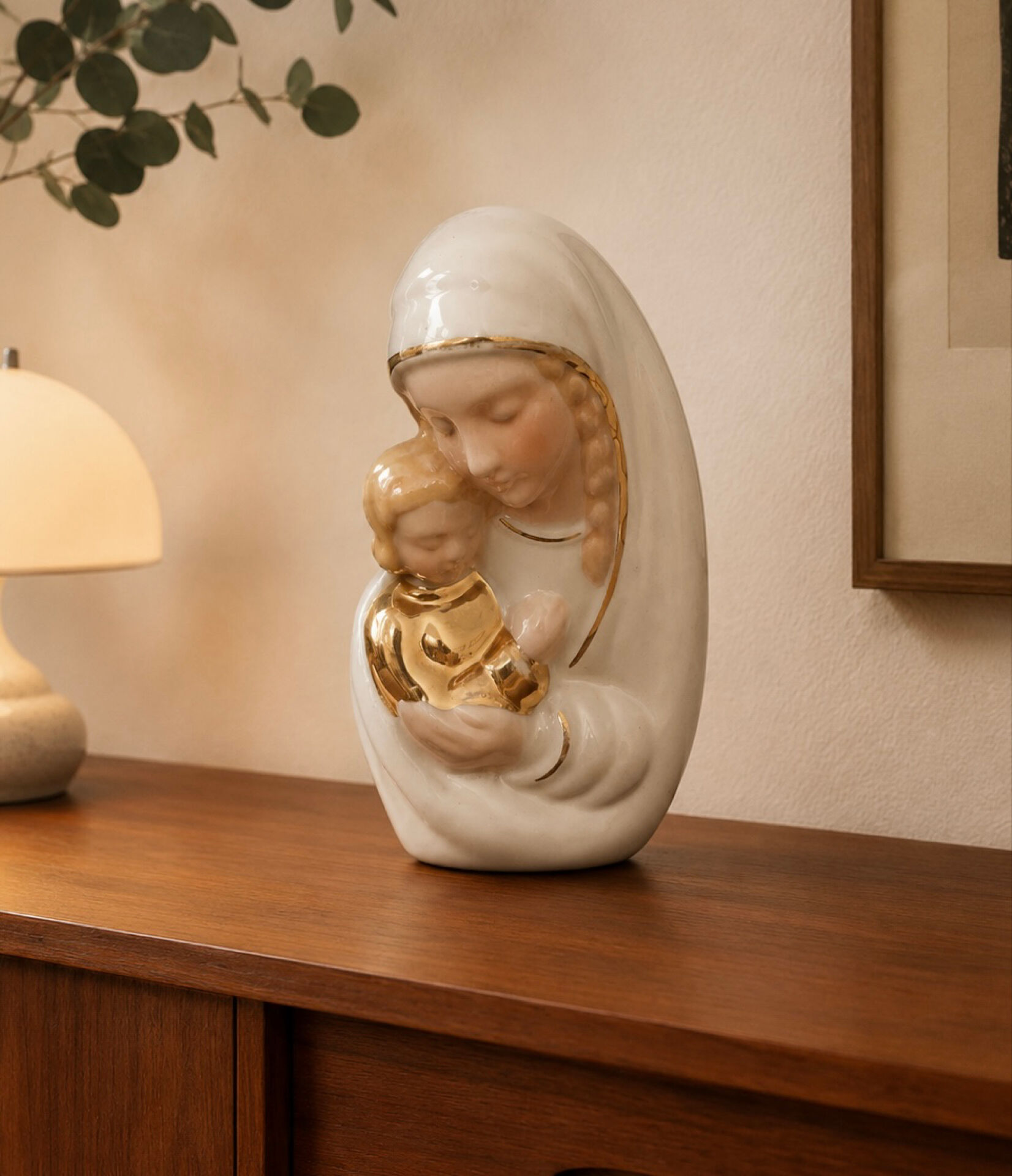 Virgin and Child in Italian glazed ceramic, 1950s-1970s.