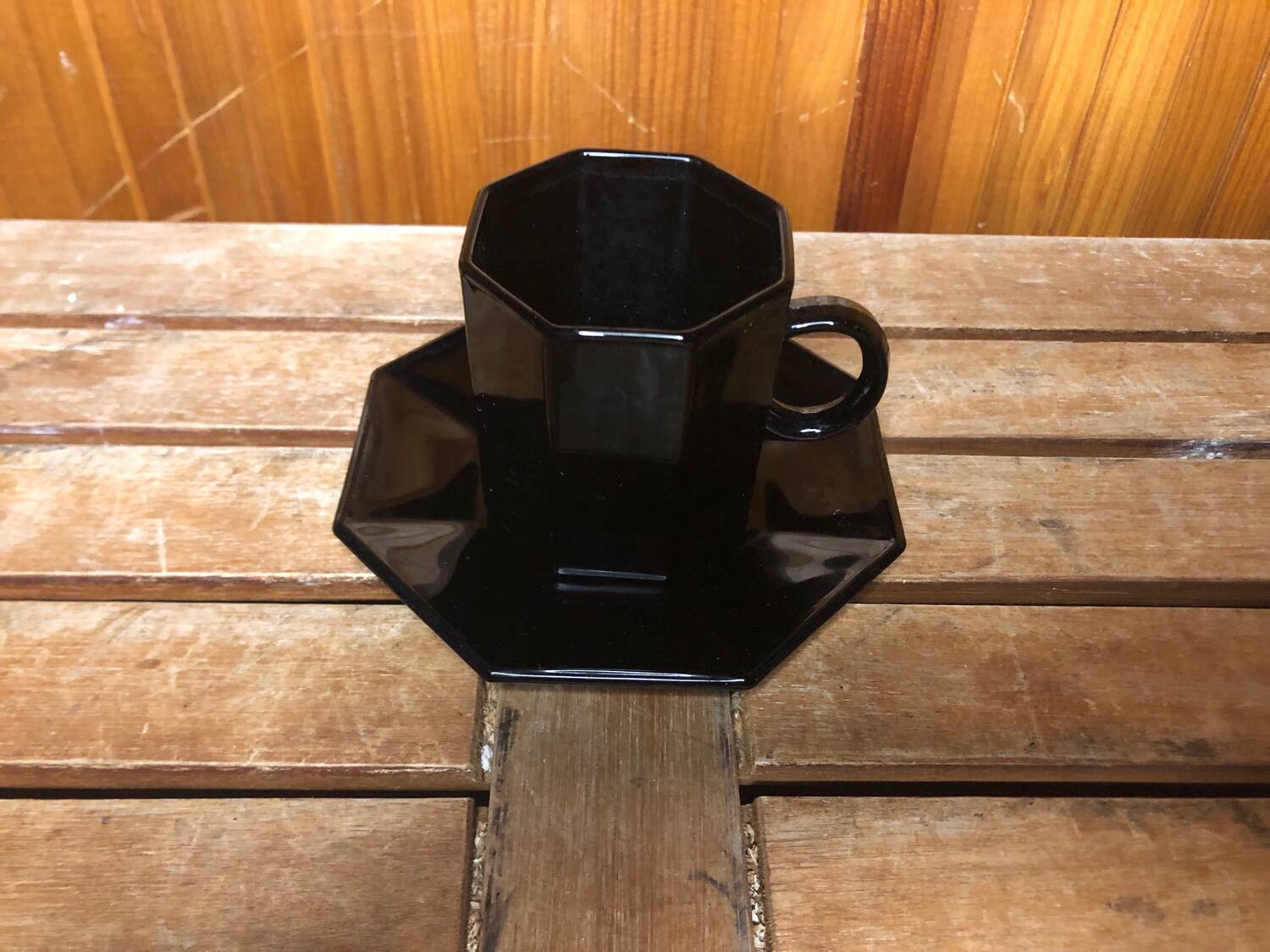 Series of 6 cups & saucers esso collection noire france vintage #a538