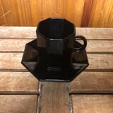 Series of 6 cups & saucers esso collection noire france vintage #a538