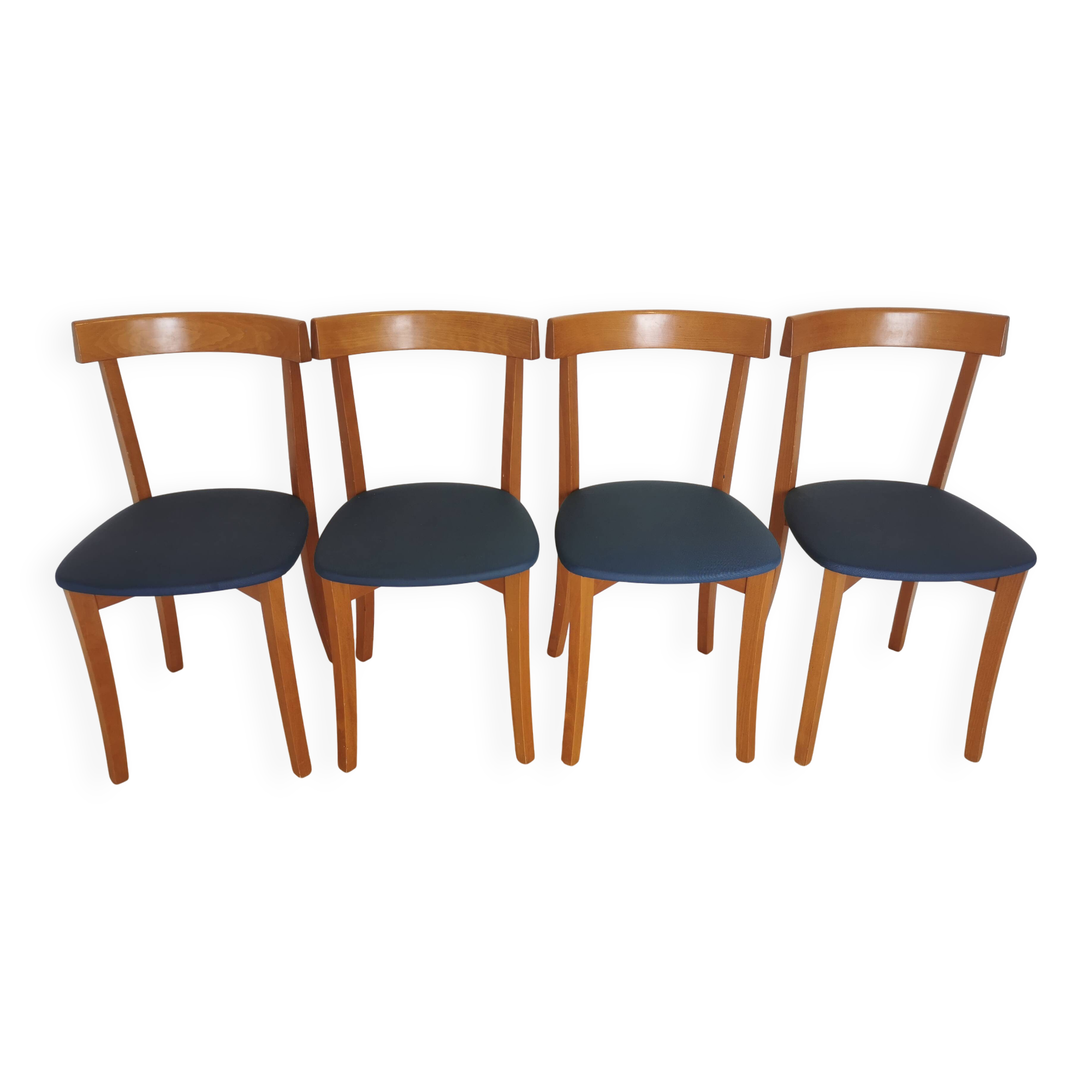 Set of 4 Calligaris Dining Chairs: Mid-Century Italian Design, Blue Fabric