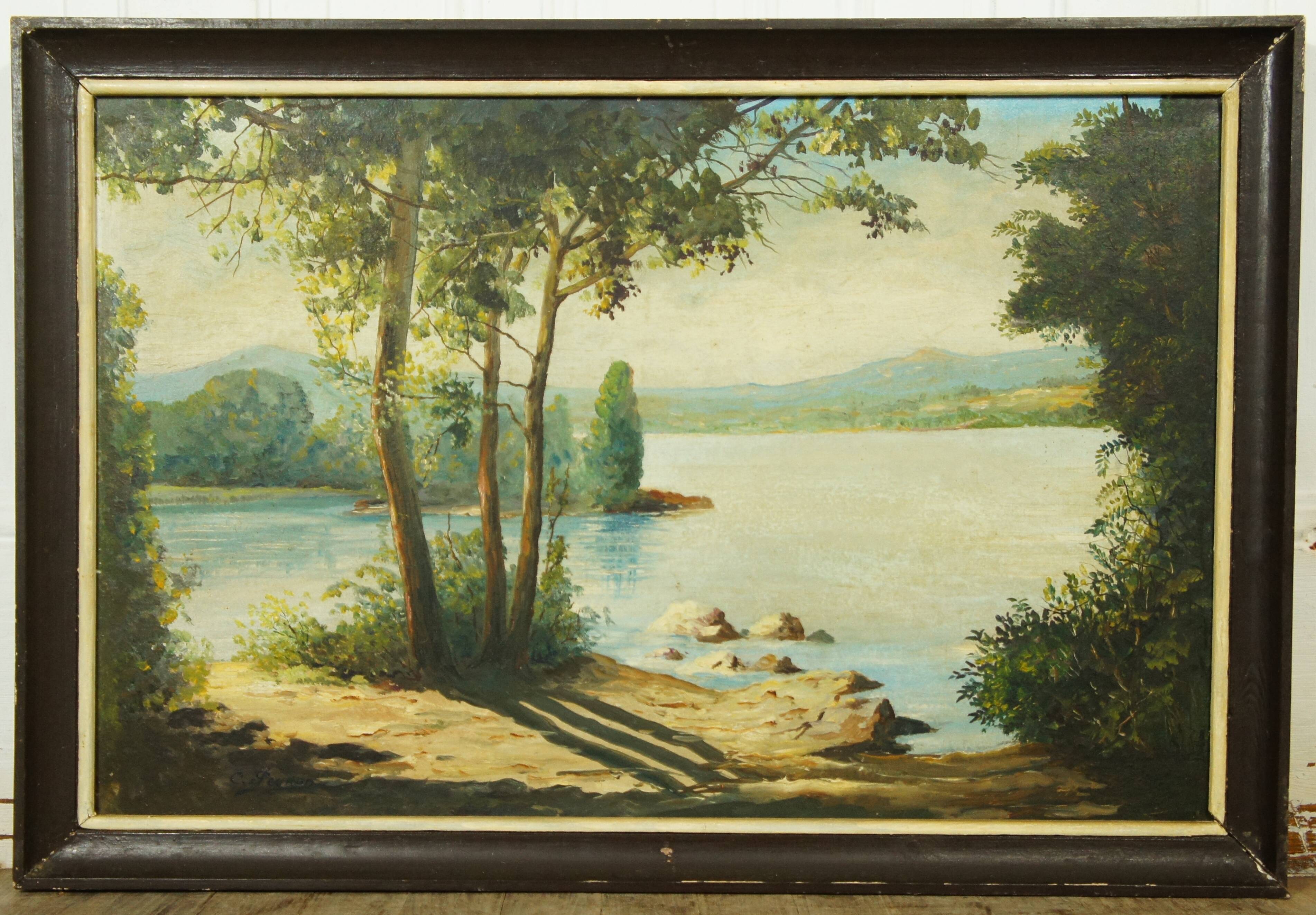 Paysage huile sur bois encadrée C.Peyron