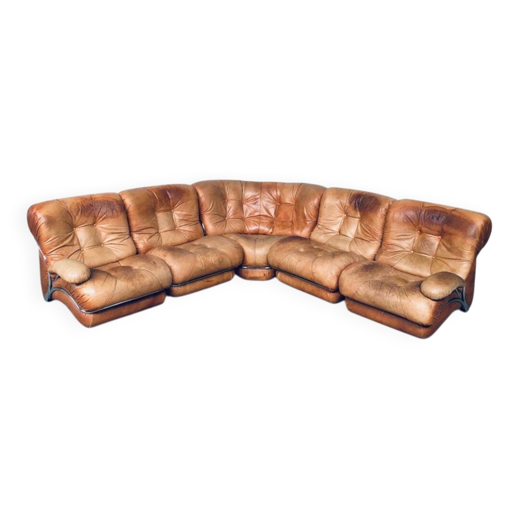 Mid-Century Modern Italian Leather Sectional Sofa by Ipe, Italy, 1970s, Set of 5