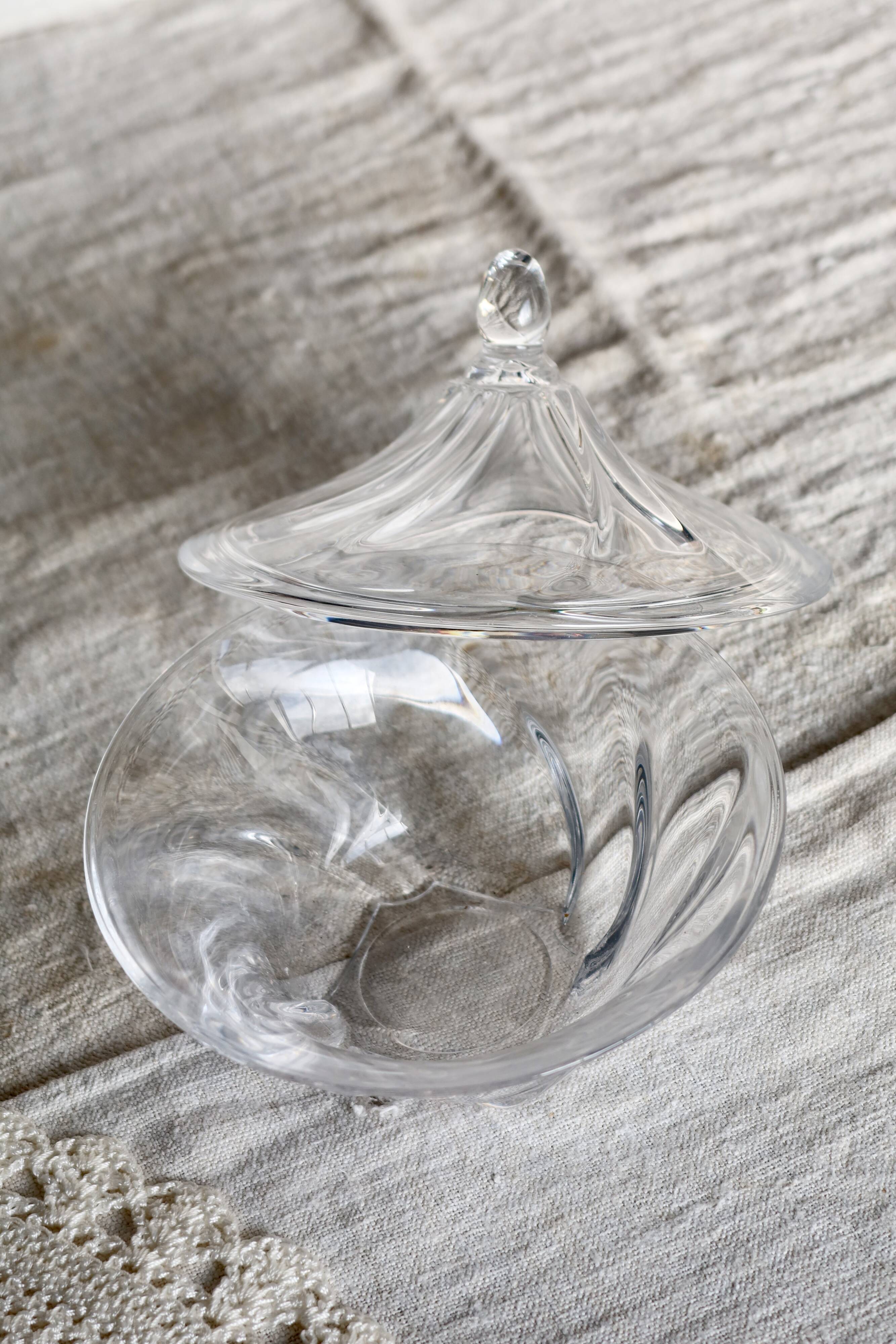 Vintage glass bonbonnière with a domed lid.