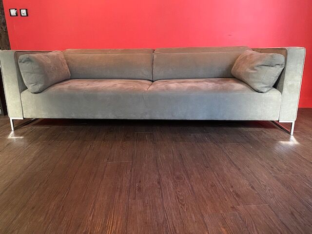 Urbani sofa and ottoman in grey alcantara