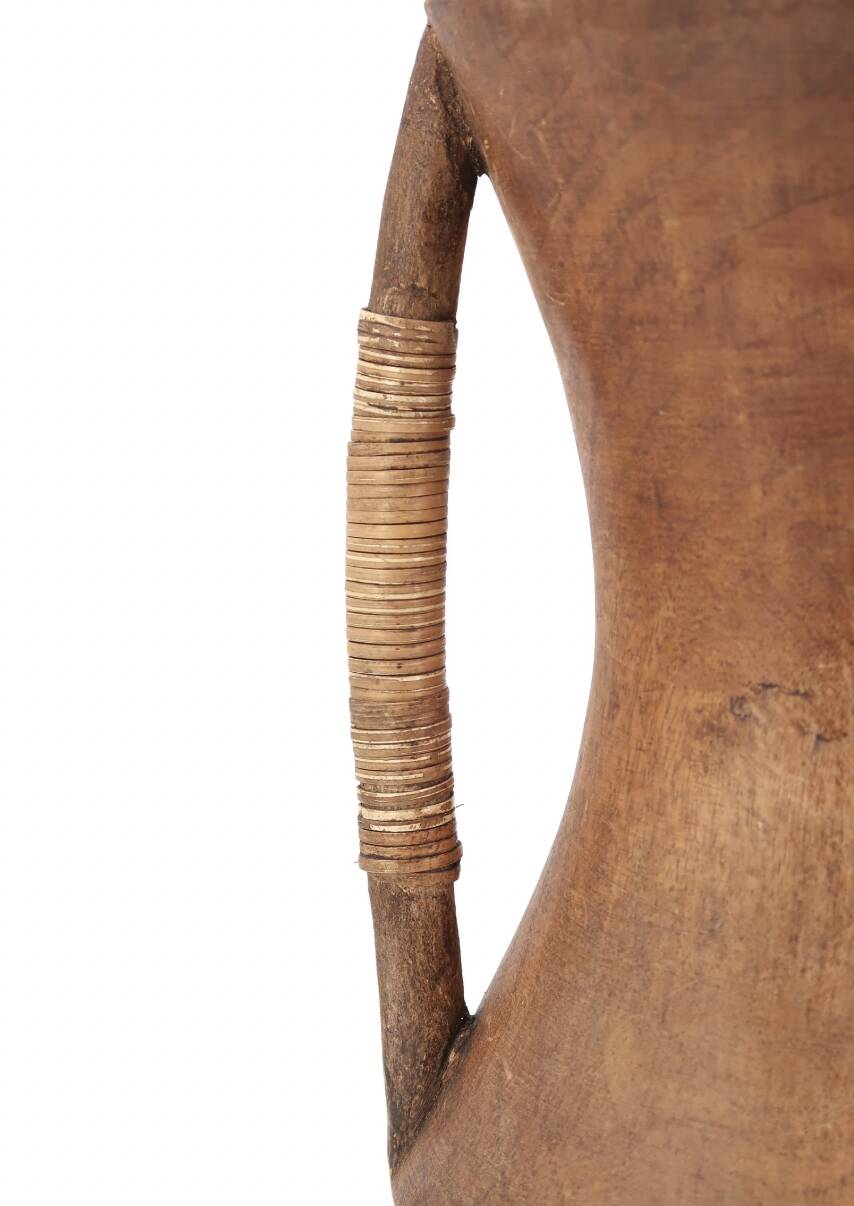 Wooden amphora vase, handles covered with wicker, 1970s.