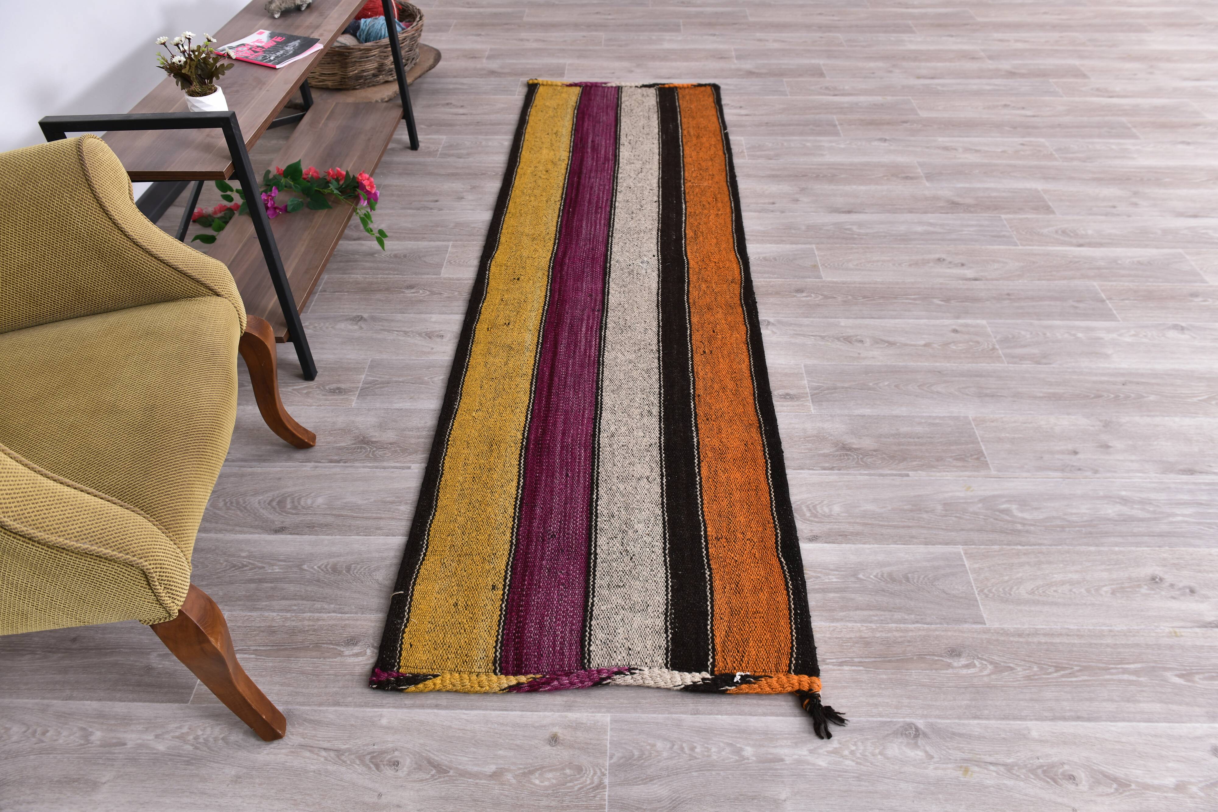 2x8 Purple Orange Kilim Runner Rug 71x24Cm