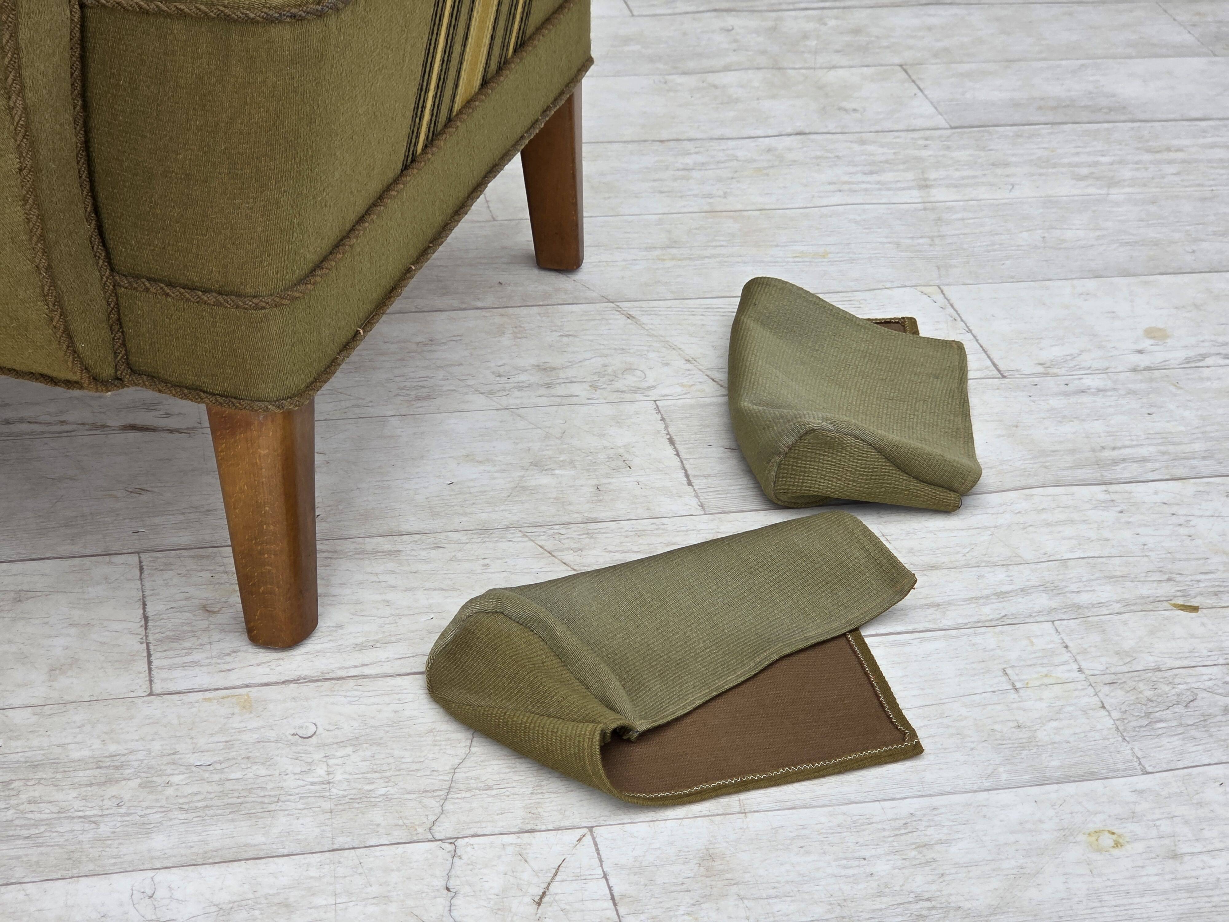 1960s, Danish highback armchair, original green furniture wool.