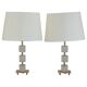 Pair of glass and brass desk lamps by Malmo Metallvarufabrik, Sweden, 1960.