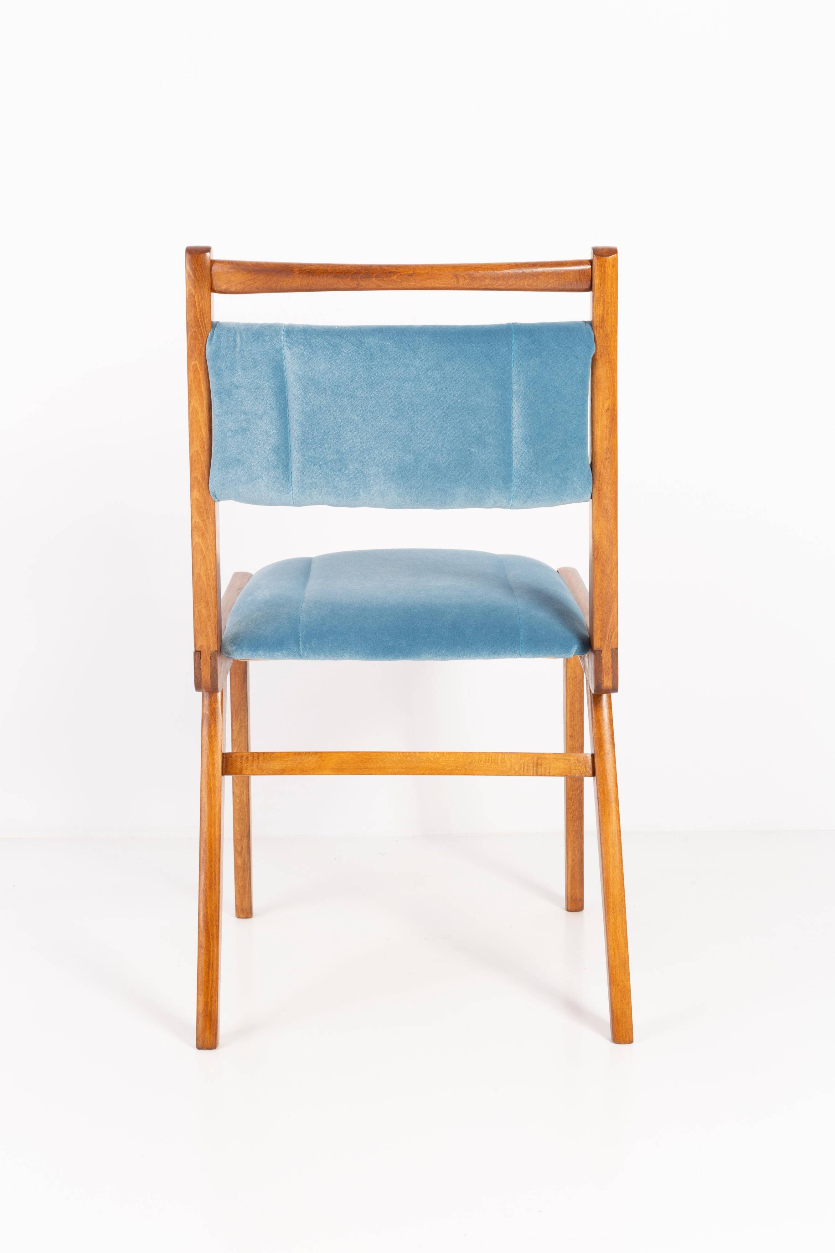 Vintage light blue velvet chair, mid-century, Europe, 1960s.