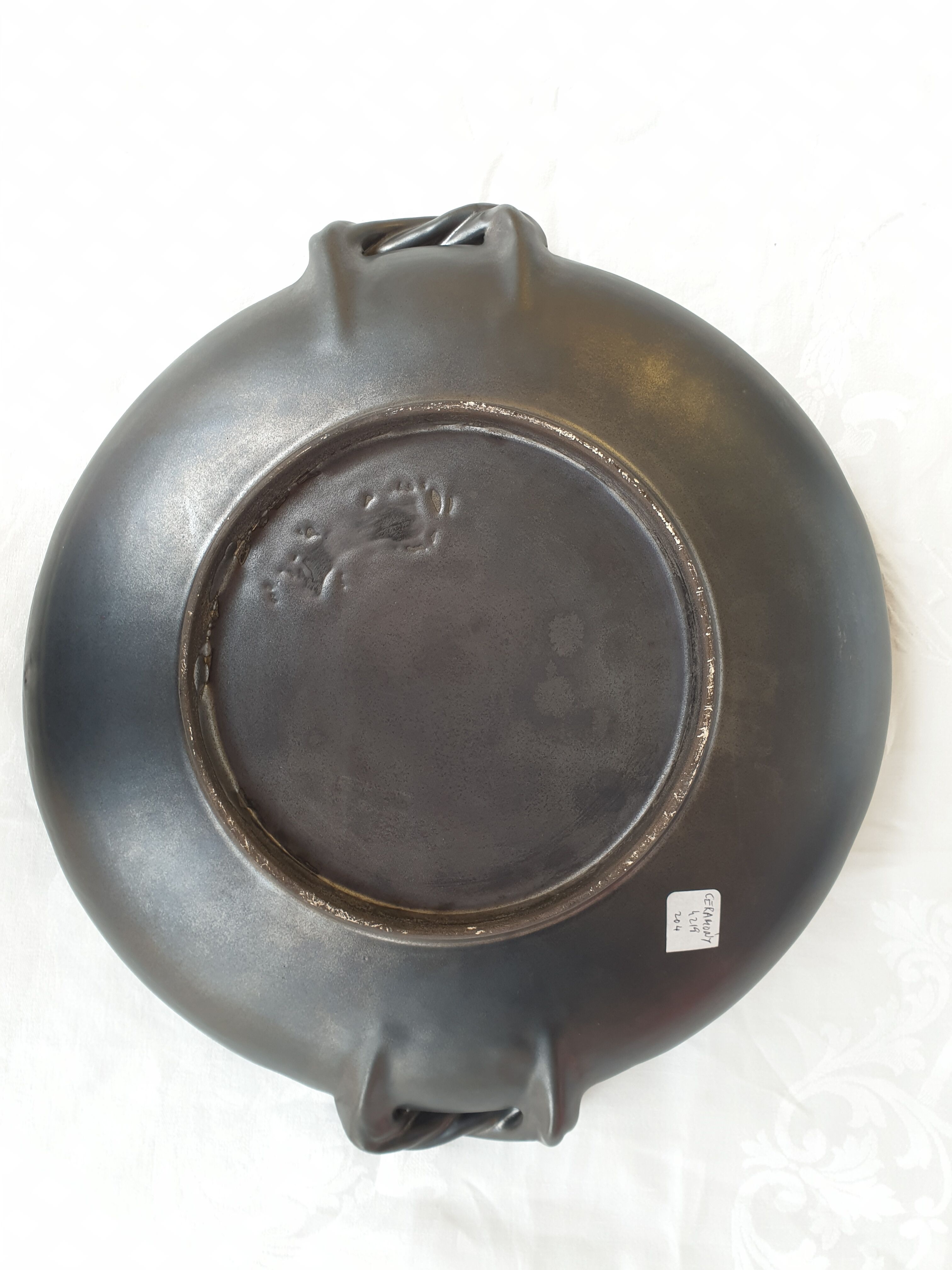 Rare ceramic dish ceramony vallauris vintage lustrous black