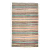 4x7 Pale Orange & Mint Green Striped Wool Kilim Rug, Washable Rug,126x210Cm