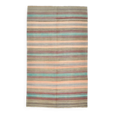 Tapis kilim en laine rayé orange pâle et vert menthe 4x7, lavable, 126x210 cm