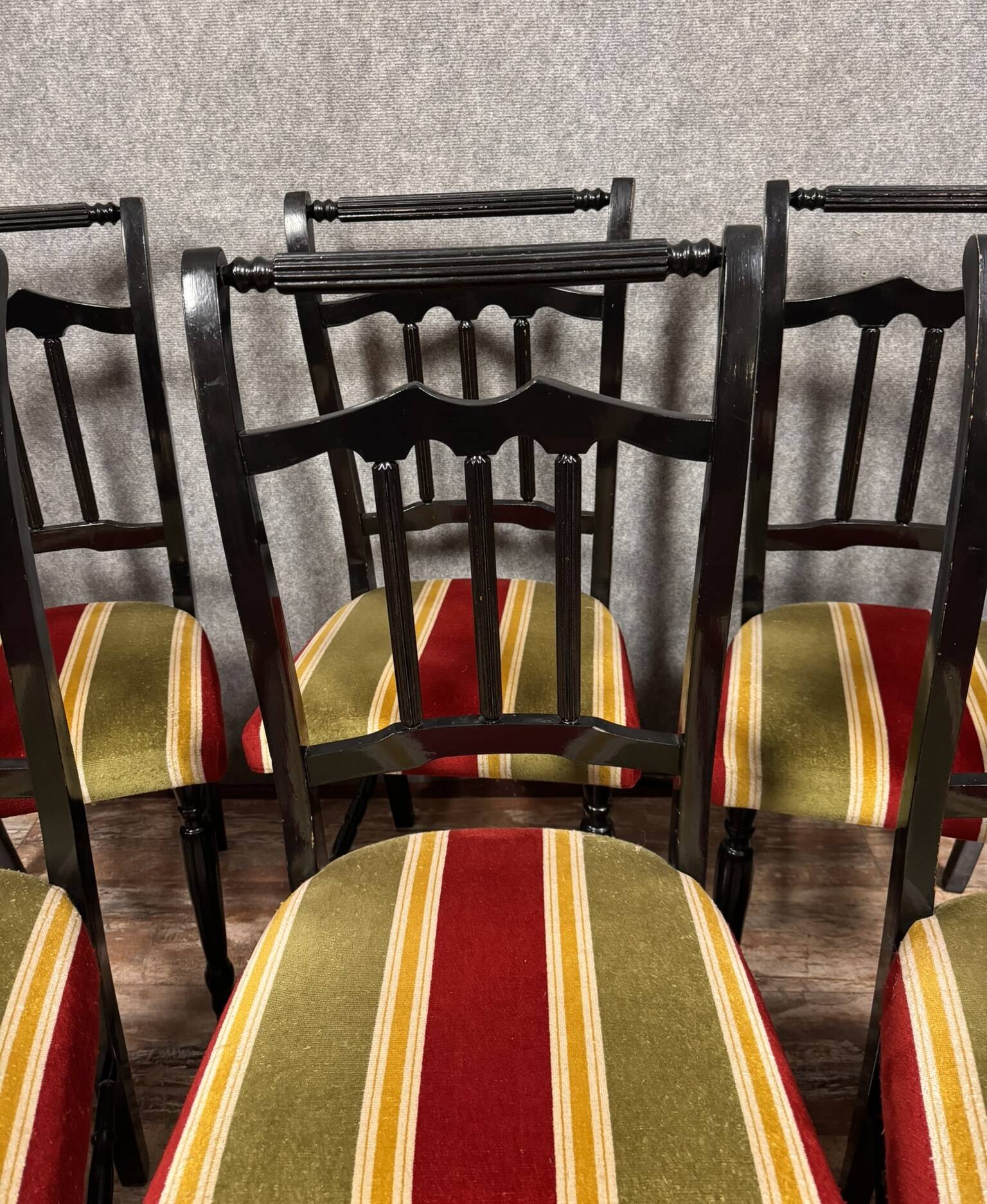 Set of 6 Vintage chairs in black lacquered wood circa 1970