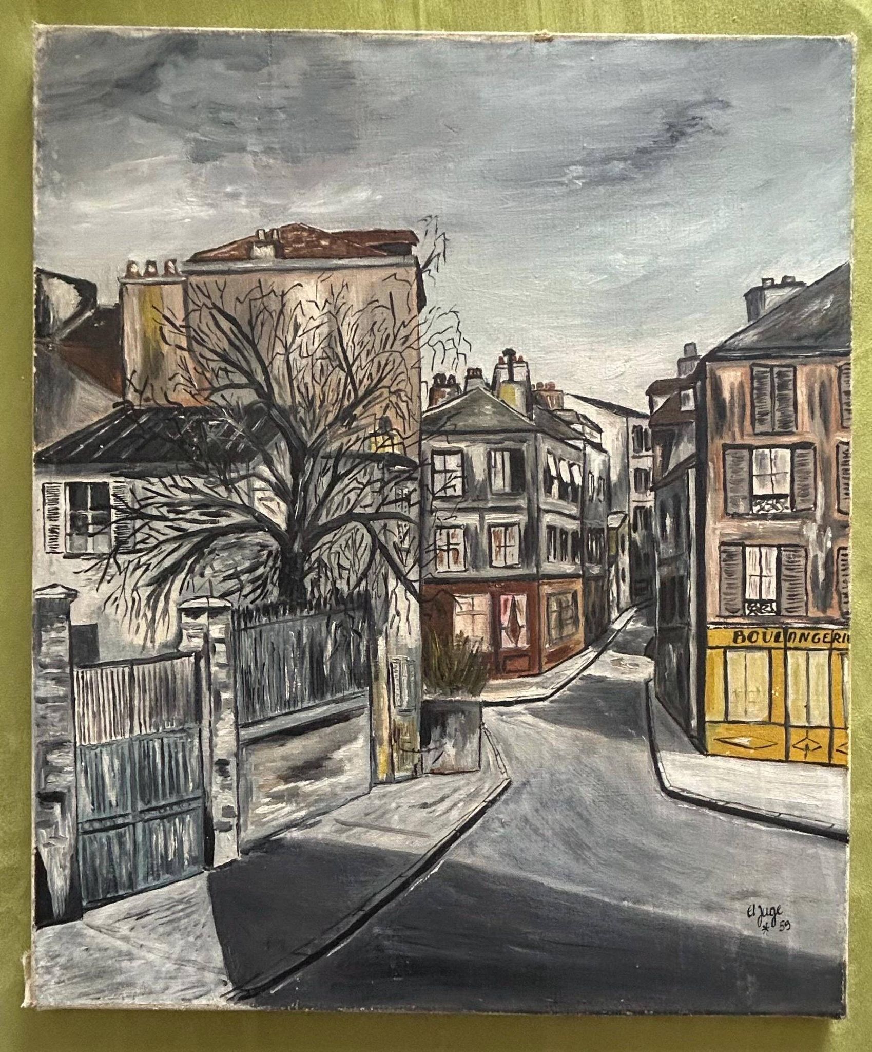 Original 1959 French Oil Painting on Canvas – Signed ‘El Juge’, Paris Scene