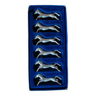 Silver metal knife holder Horses