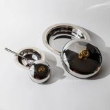 Vintage set of 2 stainless steel bowls with lids, 1980s, with gold details.