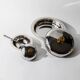 Vintage set of 2 stainless steel bowls with lids, 1980s, with gold details.