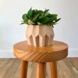 Small tripod stool in blond wood pine 60s-70s