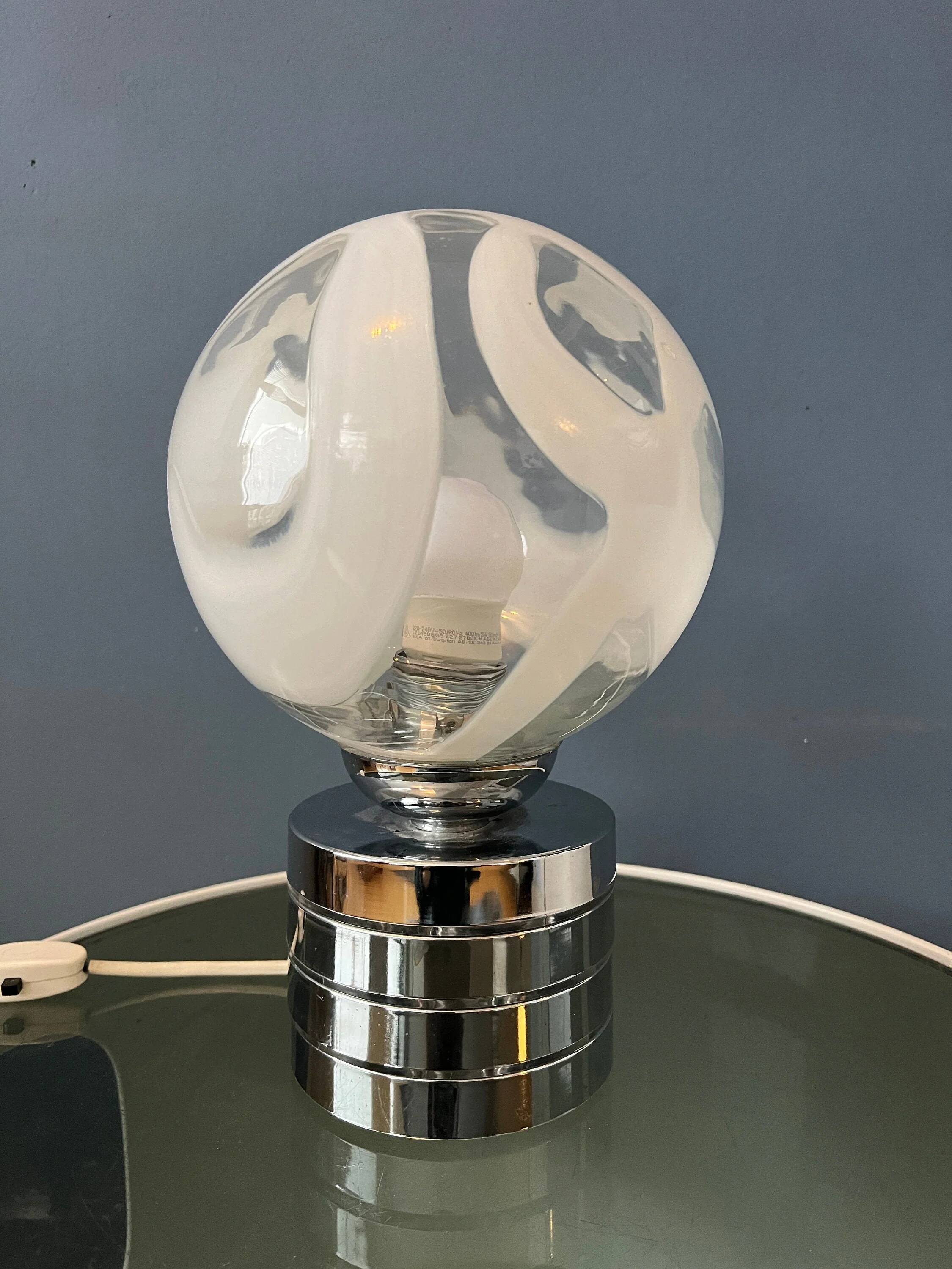 Mid-Century chrome desk lamp with glass shade