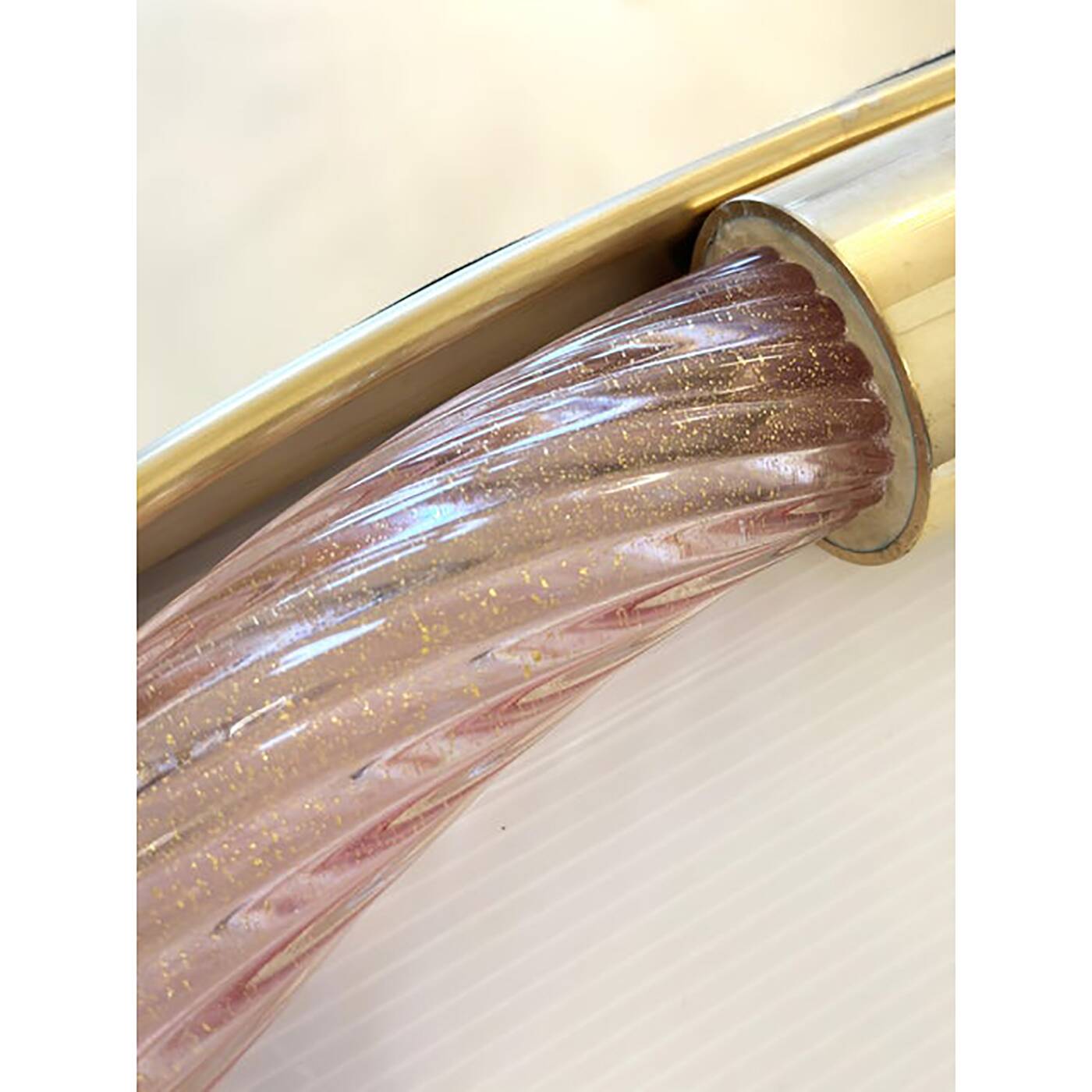 Scenographic Pink and Gold Mirror With Torchon Glass