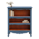 Renovated antique bookcase – Bleu des Vosges library, Libéron and natural wood – H100 cm