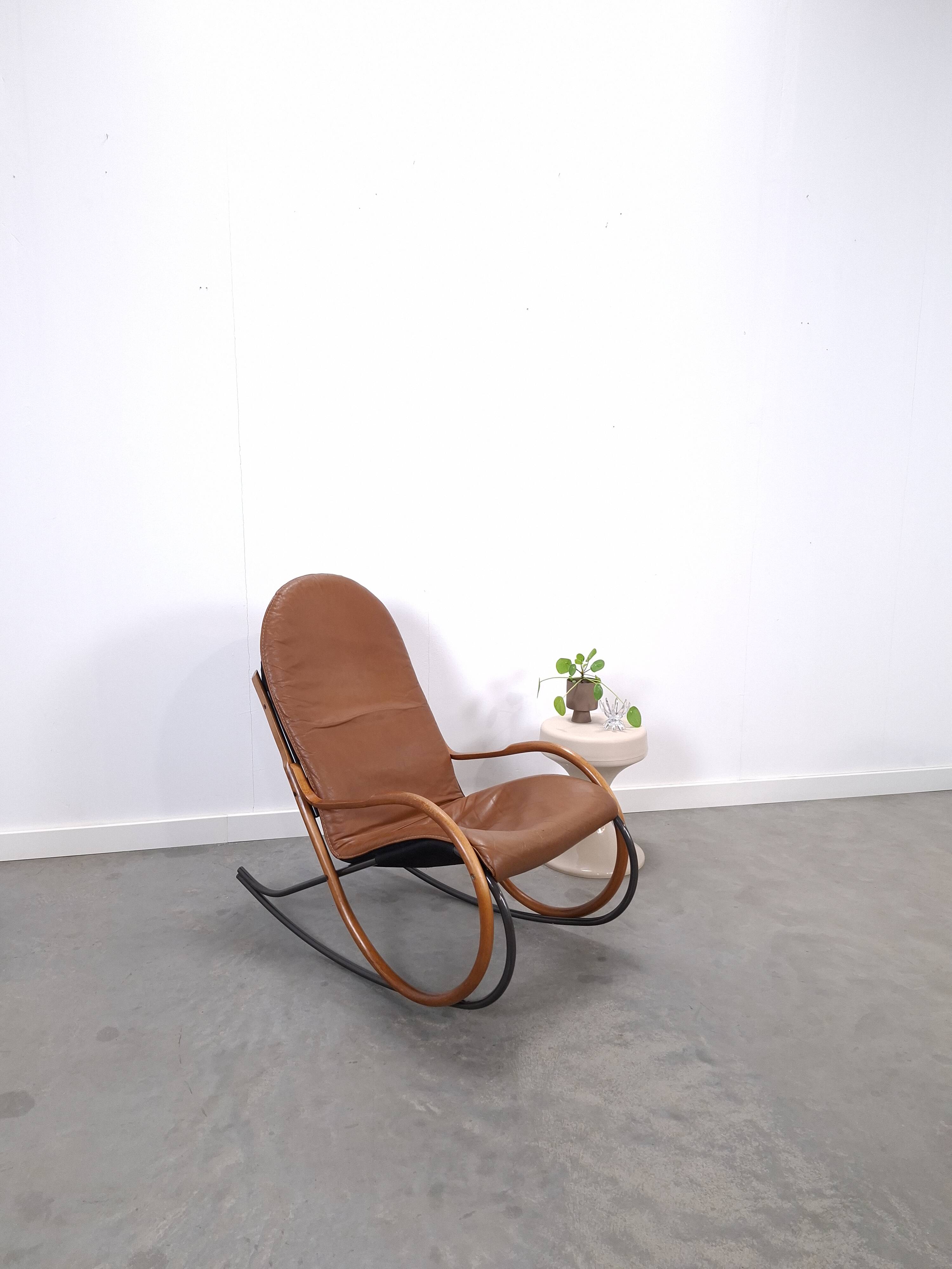 Leren Nonna fauteuil à bascule Paul Tuttle, Strässle, fauteuil à bascule