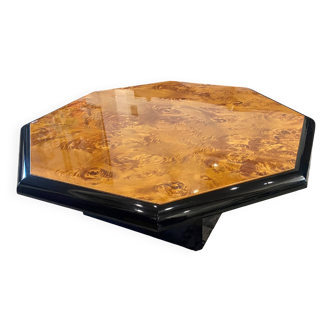 Table basse en loupe d’orme vintage 70s