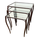 Nesting tables in wrought iron and glass