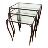 Tables gigognes en fer forgé et verre