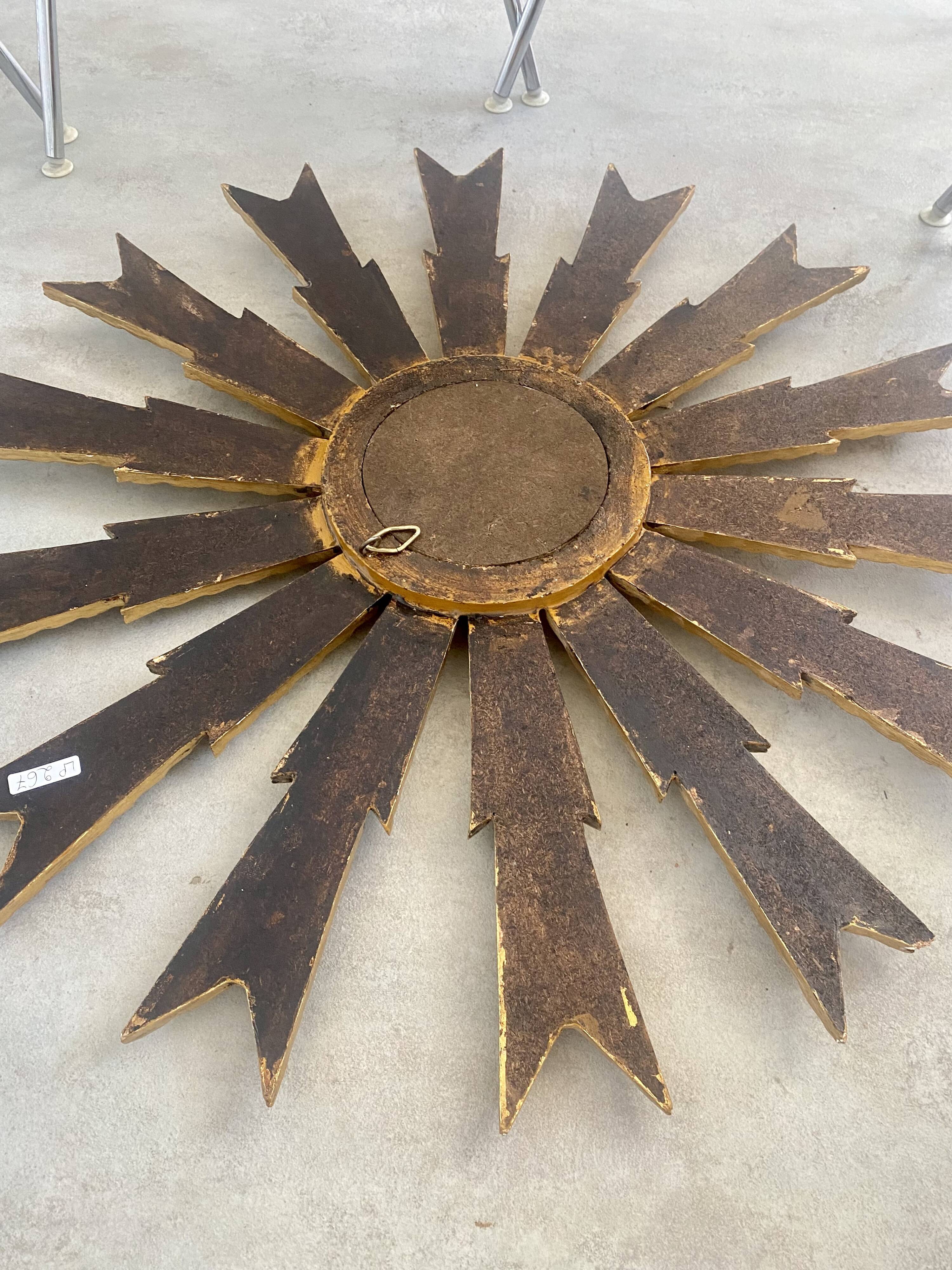 Mirror sun in gilded wood XXL facet mirror design year 60