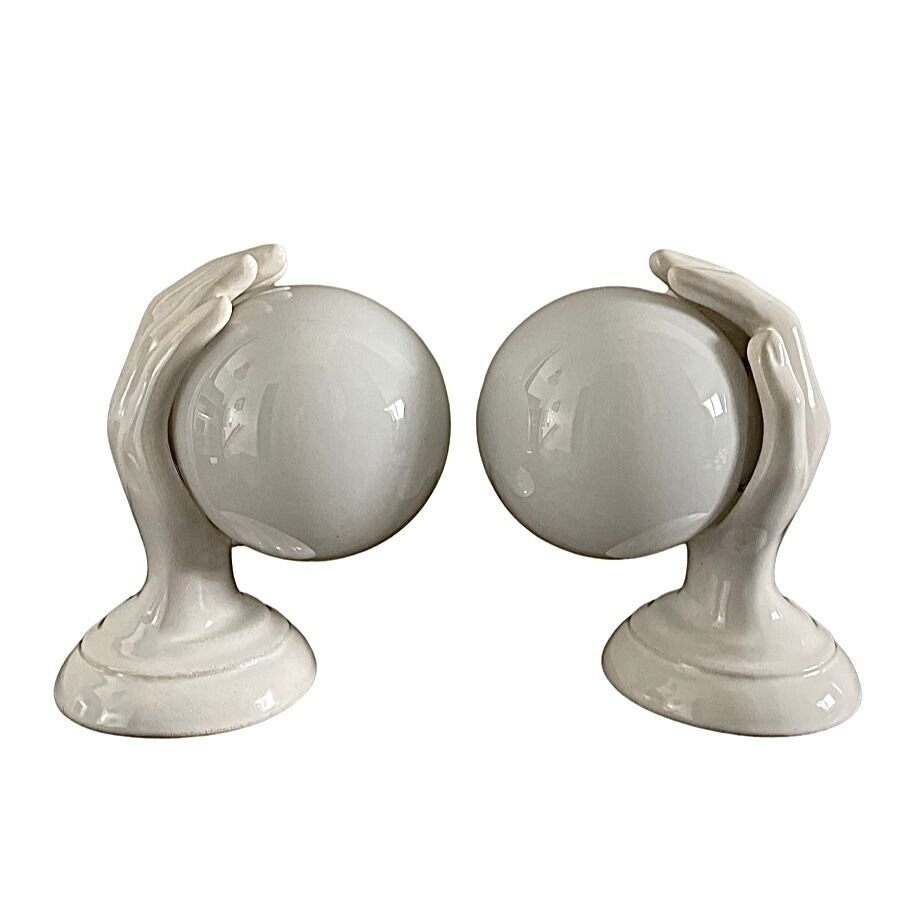 Set of two white ceramic hand sconces