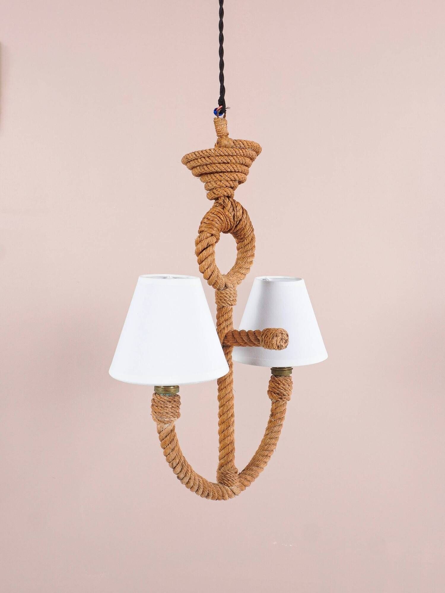 Audoux & Minet - vintage anchor rope chandelier - France circa 1950