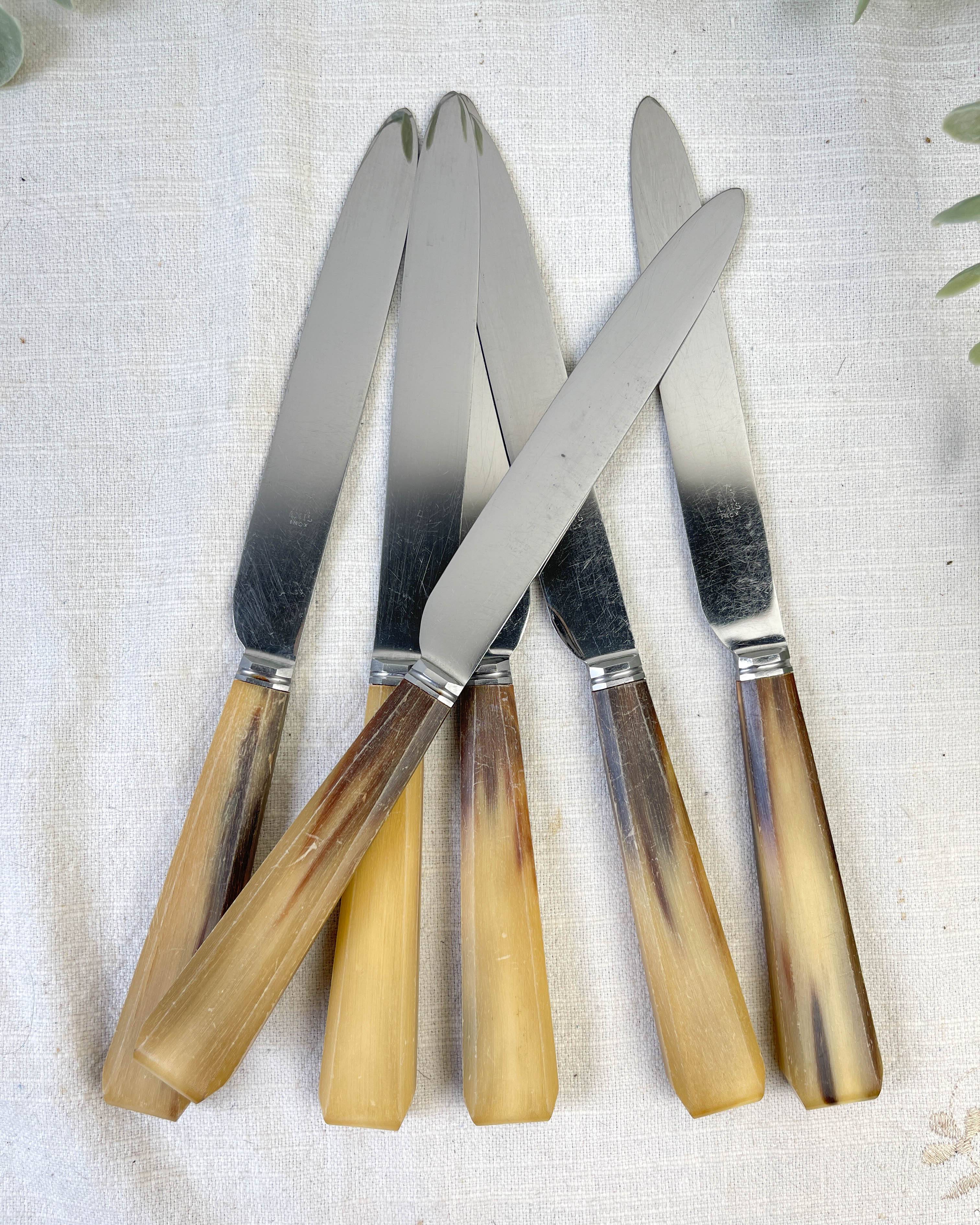 Set of 6 vintage horn table knives