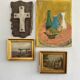 Oil on cardboard 19th century “the cross” wood and plaster frame