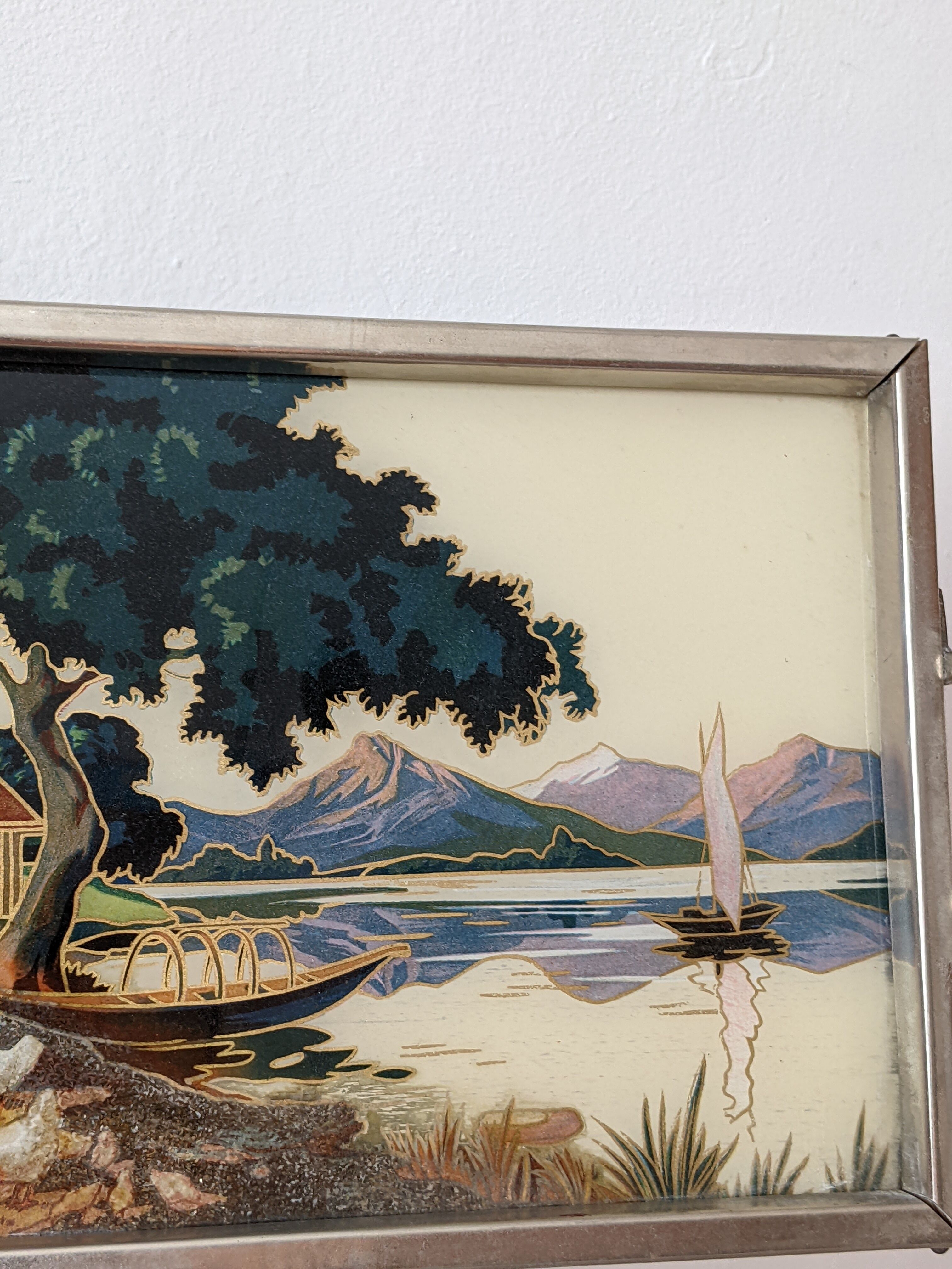 Plateau ancien vintage verre et métal