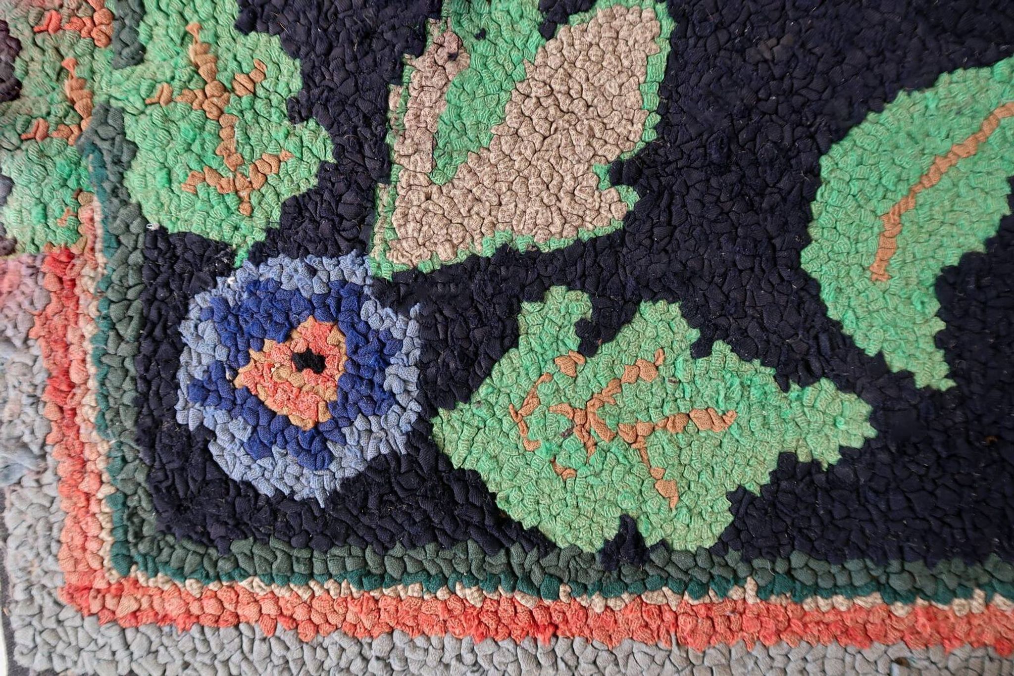 Tapis ancien fait main American Hooked 65cm x 168cm - 1C989