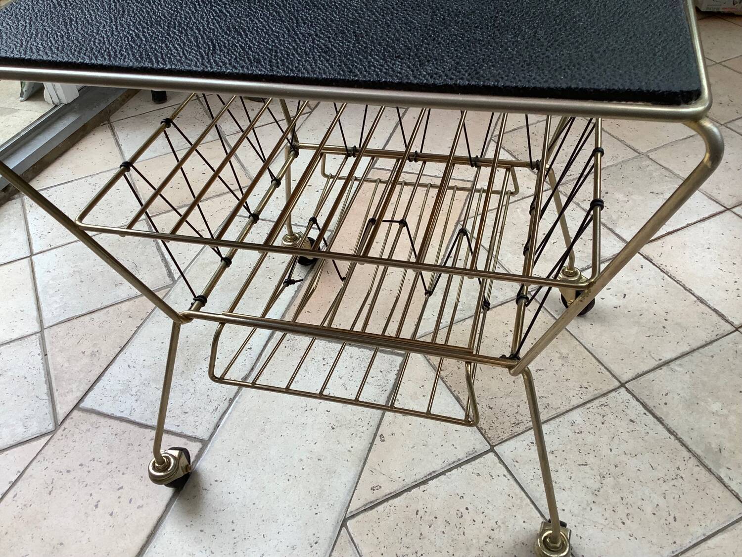 Coffee table with vinyl magazine holder 1960s