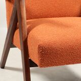 Vintage orange papaya zig zag bouclé armchair 1970