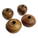 Set of 4 Myrtle Wood Candle Holders with Brass Inserts, Made in Port Orford, Oregon