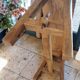 "A frame" bench in solid oak, patinated.