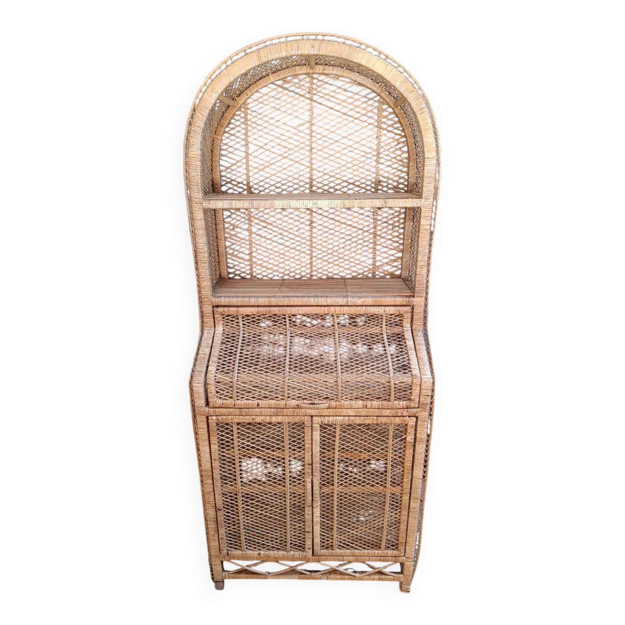 Bibliothèque en osier rotin vintage