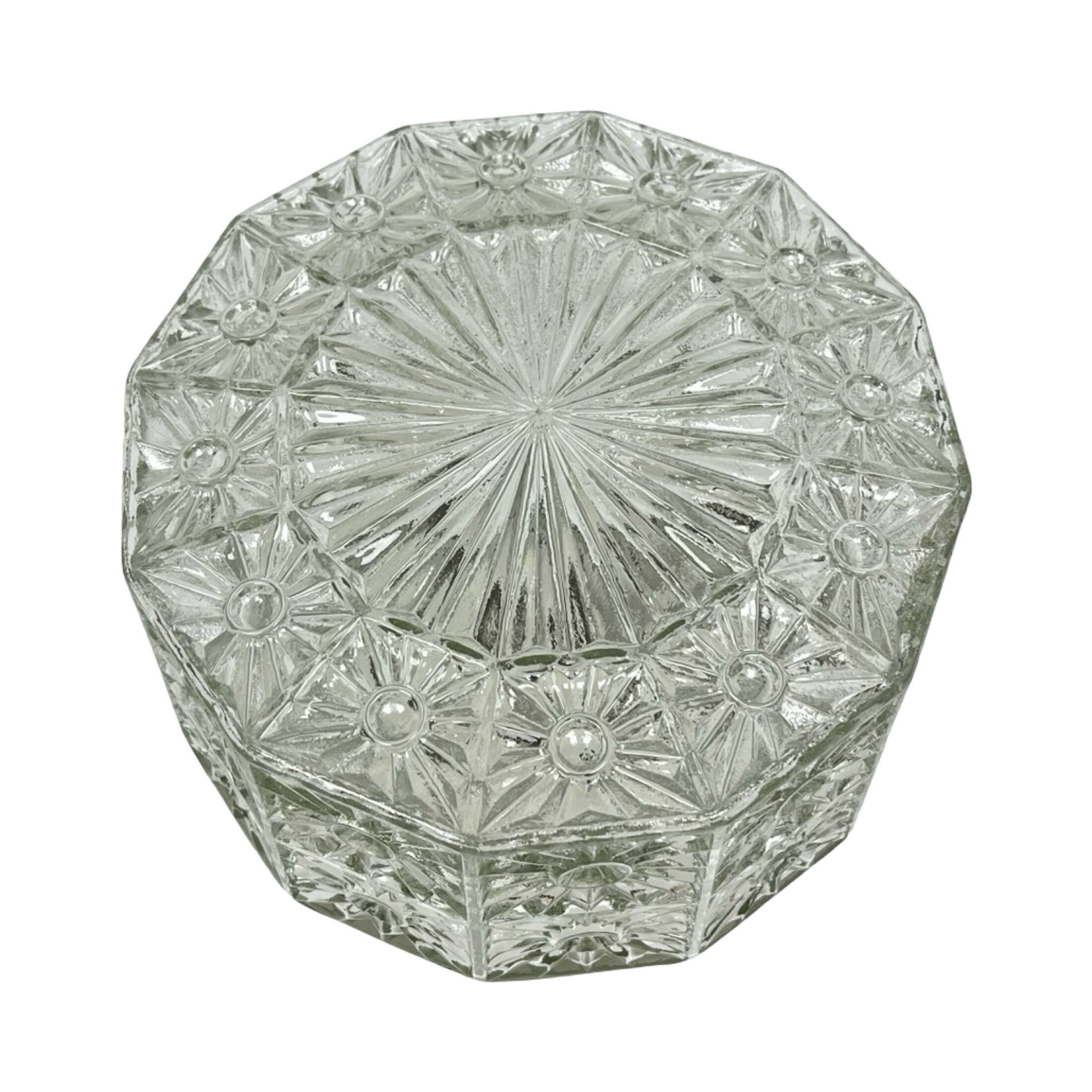 Lampe de plafond en verre avec rosace en cristal, style Hillebrand, Allemagne, années 1970.
