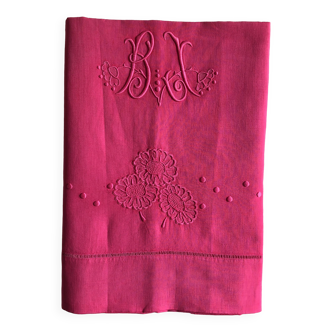 Drap Ancien En Lin Et Coton Fuchsia