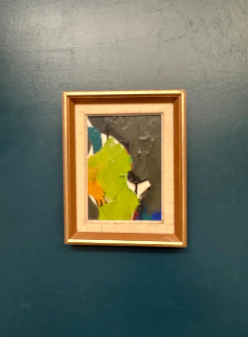 Original Swedish Oil on Panel – “Abstract in Green” by Hans Oswald – Signed – Vintage and Framed – 32 × 25 cm (12.6" × 9.8")